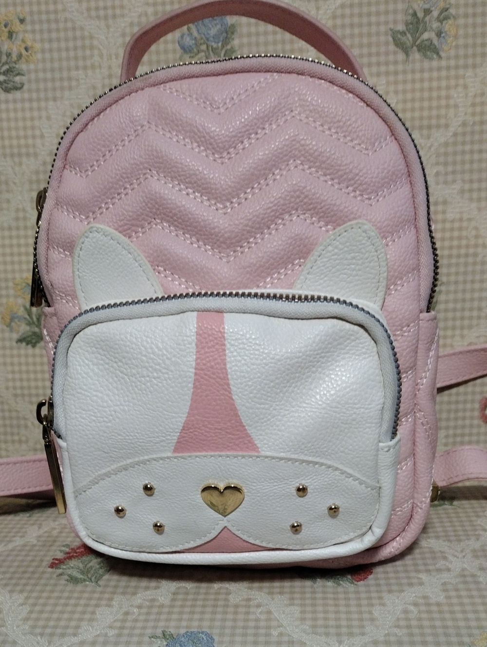 Pink & White Frenchie Mini Backpack Betsy Johnson